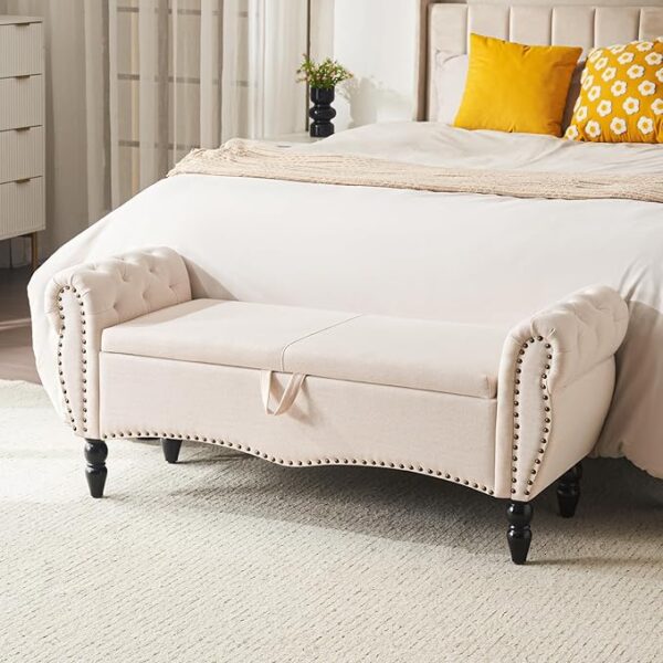 Luxury modern storage bench with smooth-opening hinges.