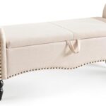 Modern storage bench with cushioned seat and hidden compartment.