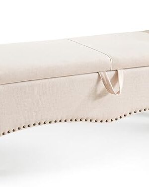 Modern storage bench with cushioned seat and hidden compartment.