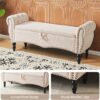 Durable wooden modern storage bench with padded top.