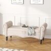 Elegant storage bench with cushioned seating for living room.