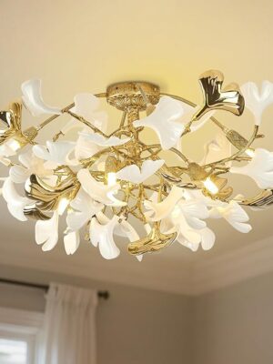 Modern ceramic chandelier with LED-compatible lights for elegant illumination.