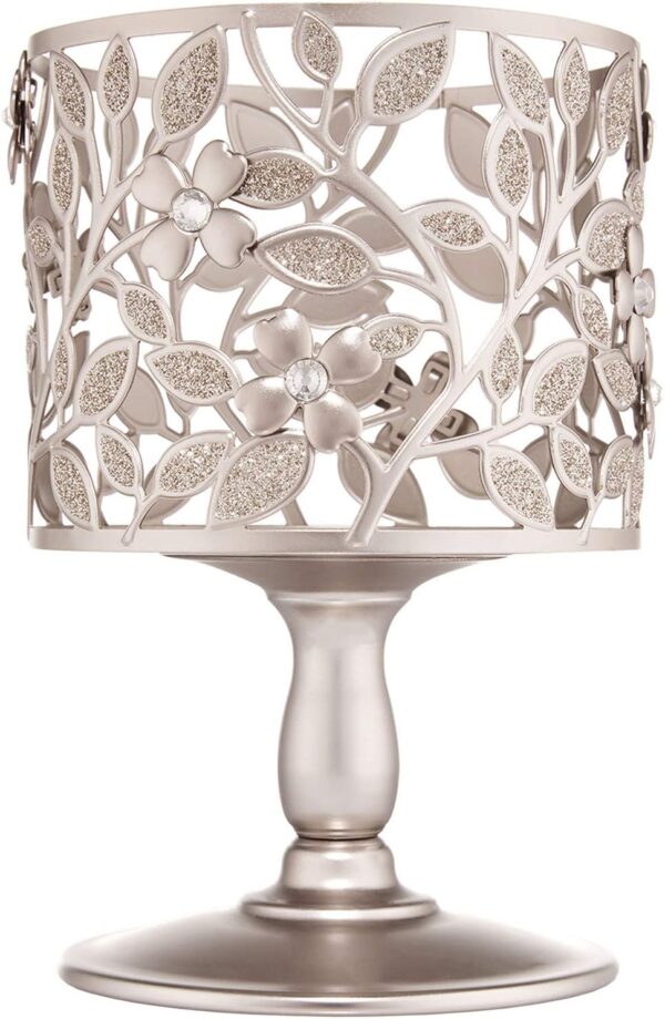 Silver elegant candle holders creating warm ambient lighting