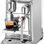 Premium stainless steel espresso machine with milk frother for home use.