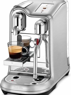 Premium stainless steel espresso machine with milk frother for home use.