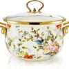 Modern enamel cooking pot with quart capacity, designed for even heat distribution and versatile kitchen use.