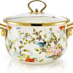 Modern enamel cooking pot with quart capacity, designed for even heat distribution and versatile kitchen use.