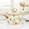 Elegant enamel cooking pot with glossy surface, designed for cooking and multi-purpose kitchen tasks.