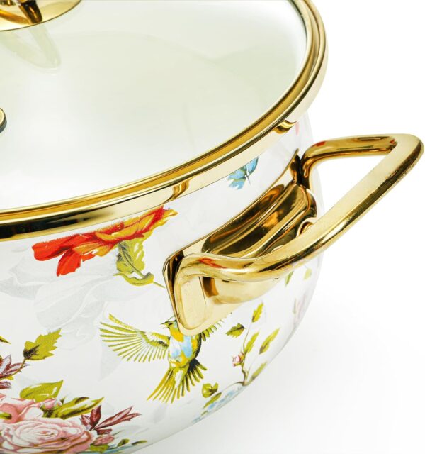 Durable quart enamel cookware pot featuring nonstick ceramic coating and heat-resistant handles for everyday cooking.