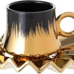 Elegant modern ceramic cup with matching saucer in minimalist design.