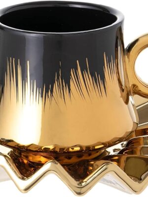 Elegant modern ceramic cup with matching saucer in minimalist design.