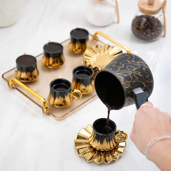 Modern ceramic drinkware set featuring a coffee cup and saucer in contemporary design.