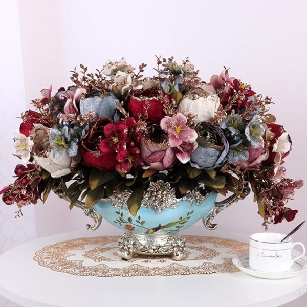 Charming artificial flower vase with vibrant blooms for home decoration