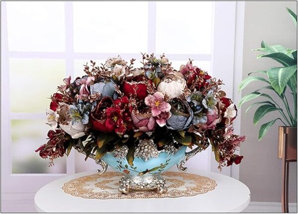 Elegant artificial flower vase with lifelike roses for home decor