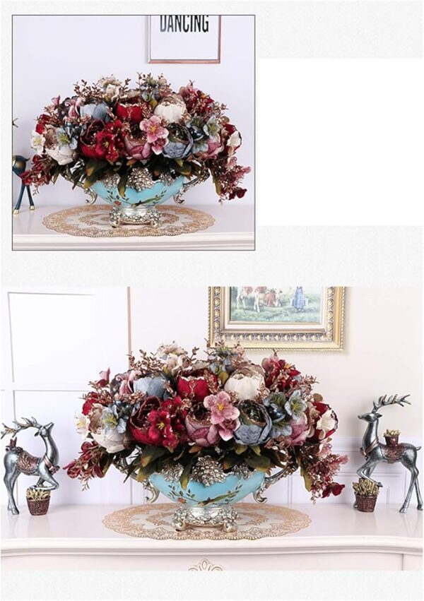 Charming artificial flower vase with vibrant blooms for home decoration.