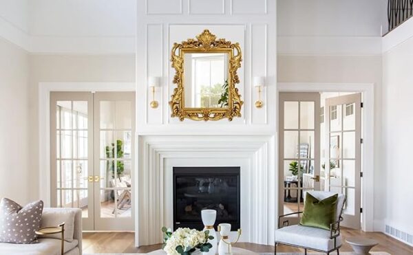 Antique gold mirror with ornate vintage frame for home decor