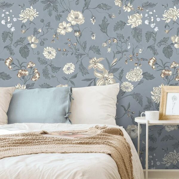 Modern floral wallpaper with large bloom mural design.