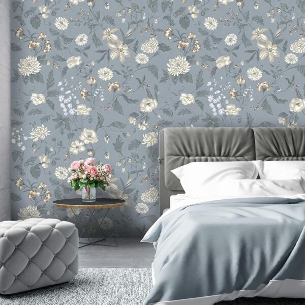 Foral wallpaper with vibrant multi-color blooms.