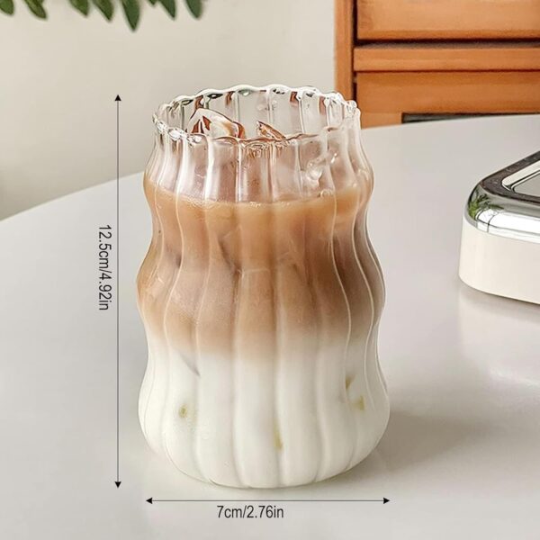 Premium ribbed iced coffee glass with textured grip.