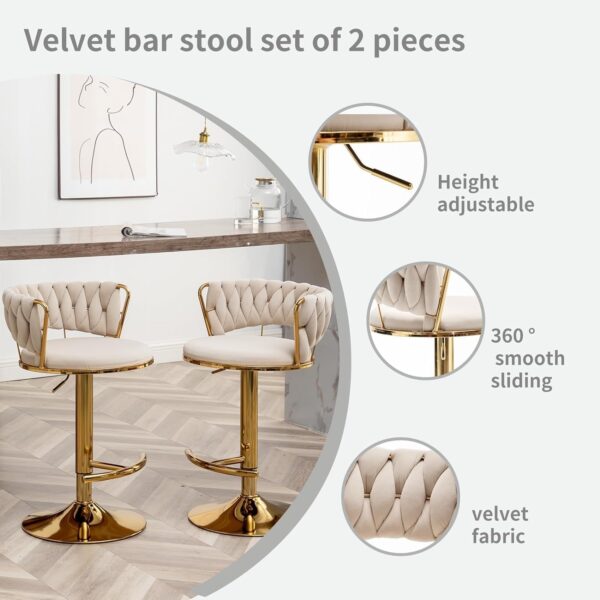 Chic gold finish bar stools with comfortable foam cushions for everyday use.
