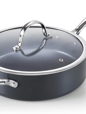 Premium nonstick saute pan with tempered glass lid for modern kitchens