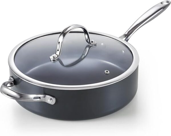 Premium nonstick saute pan with tempered glass lid for modern kitchens