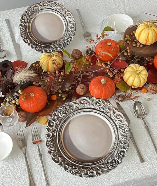 Handcrafted Grace silver plates with vintage patina.