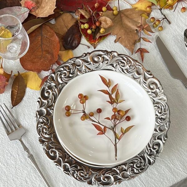 Grace heritage silver-plated plates with embossed detailing for classic table settings.