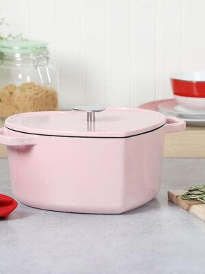 PinkFlame Dutch Oven – enamel-coated cast iron pot with moisture-locking lid.