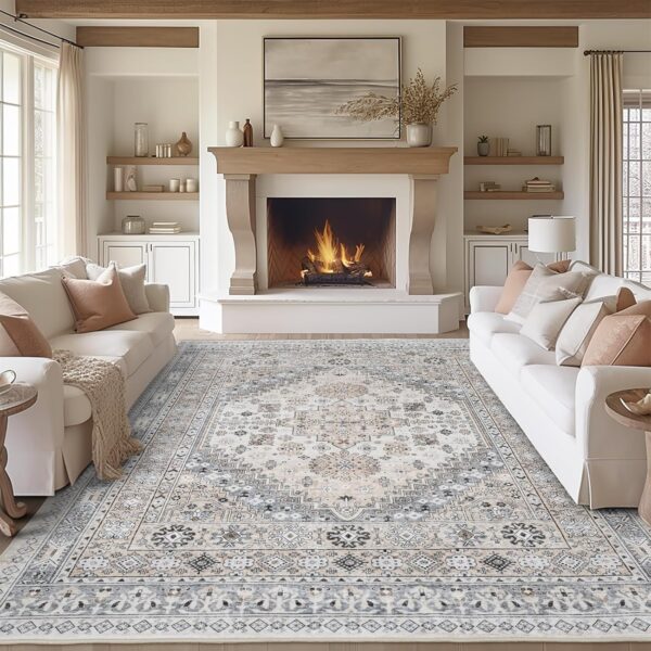 Soft shag rug adding comfort to family living space.