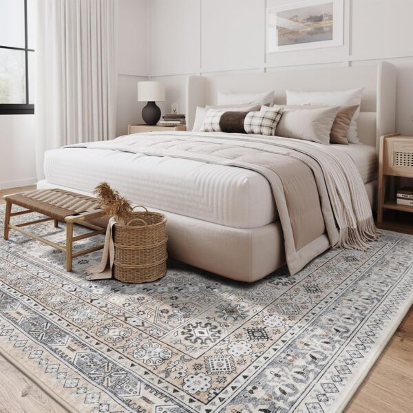 Designer rug for upscale modern living room decor.