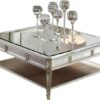 Modern square living room table with mirror top and glossy finish