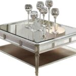 Modern square living room table with mirror top and glossy finish
