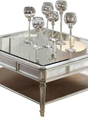 Modern square living room table with mirror top and glossy finish