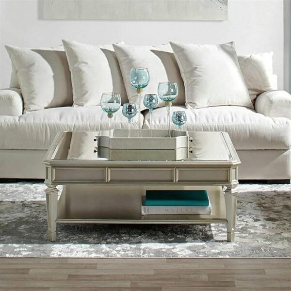 Luxury square coffee table with reflective mirror surface for home decor