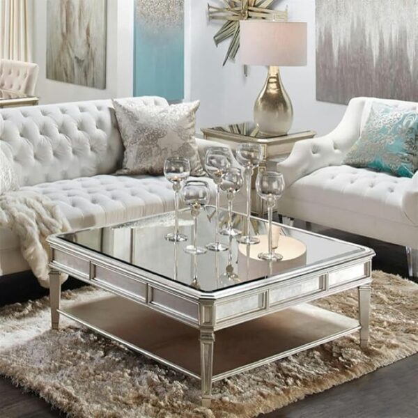 Decorative square coffee table with mirror