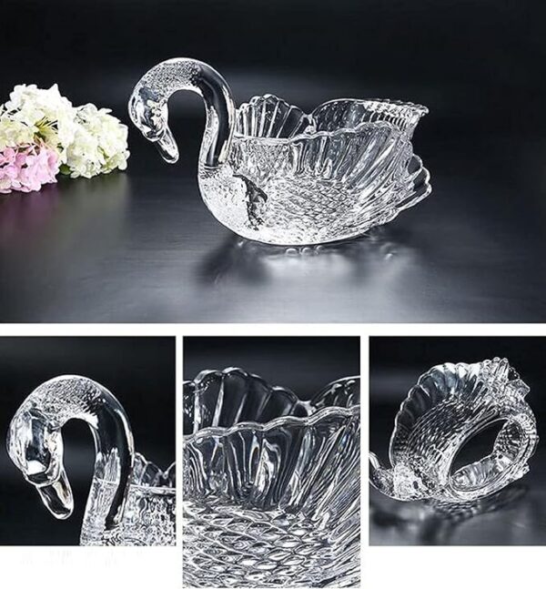 Transparent glass bowl in swan design – ideal for dining table and coffee table centerpiece.