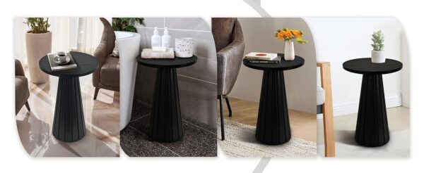 Stylish small pedestal end table with sturdy construction, suitable for lamps, books, or decorative accents.