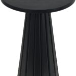 Modern small pedestal side table with fluted base and textured black finish, perfect for living room or bedroom decor.