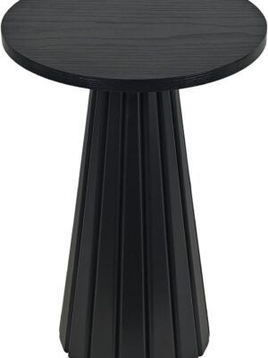 Modern small pedestal side table with fluted base and textured black finish, perfect for living room or bedroom decor.