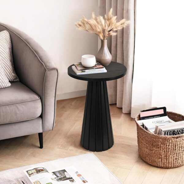 Stylish small pedestal end table with sturdy construction, suitable for lamps, books, or decorative accents.