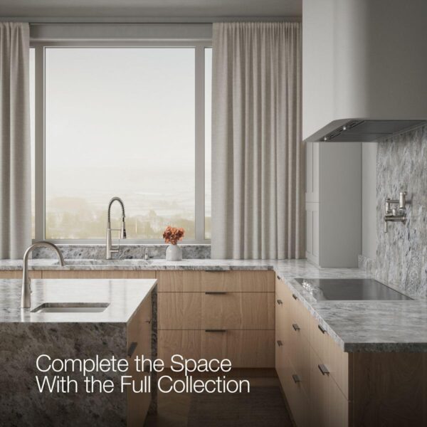 Modern kitchen faucet with ergonomic pull-down sprayer.