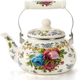 Premium enameled tea kettle with glossy finish for modern kitchens.