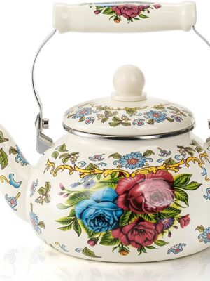 Premium enameled tea kettle with glossy finish for modern kitchens.