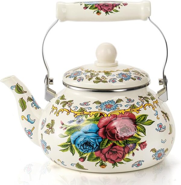 Premium enameled tea kettle with glossy finish for modern kitchens.