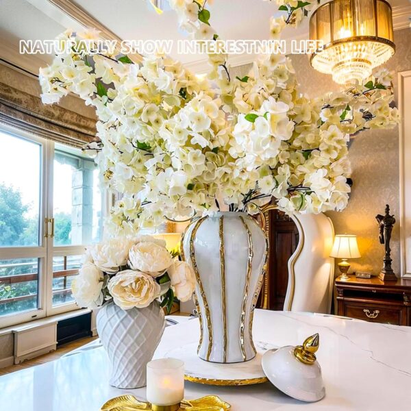 Modern white and gold ceramic flower vase for living room