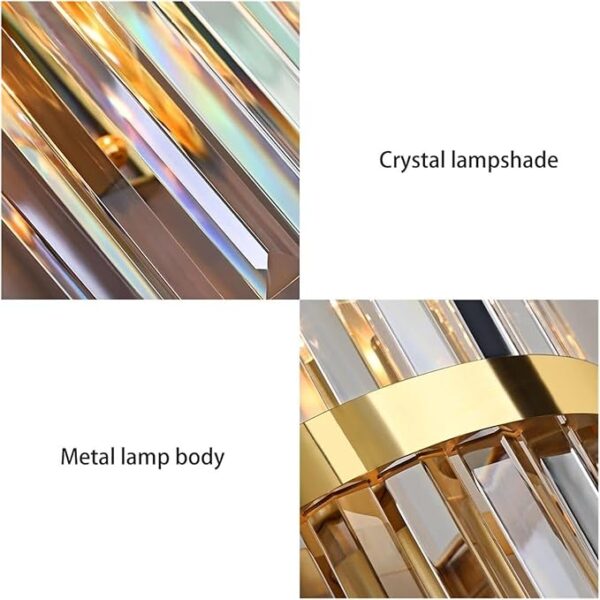 Crystal wall lamp featuring sparkling glass prisms and a stylish metallic finish for chic home decor.