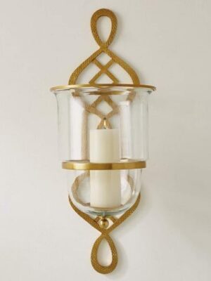 Grand Fret Hurricane-Gold – Luxury Golden Fretwork Hurricane Lamp with Glass for Elegant Home Decor & Festive Ambiance.