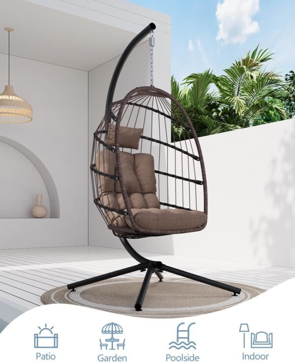 Outdoor Wicker Hanging Swing Chair Grey