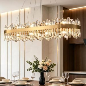 Modern Crystal Chandelier rectangular gold raindrop design